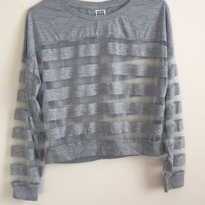 Veto Moda Grey Crop Striped/Sheer Shirt Size M